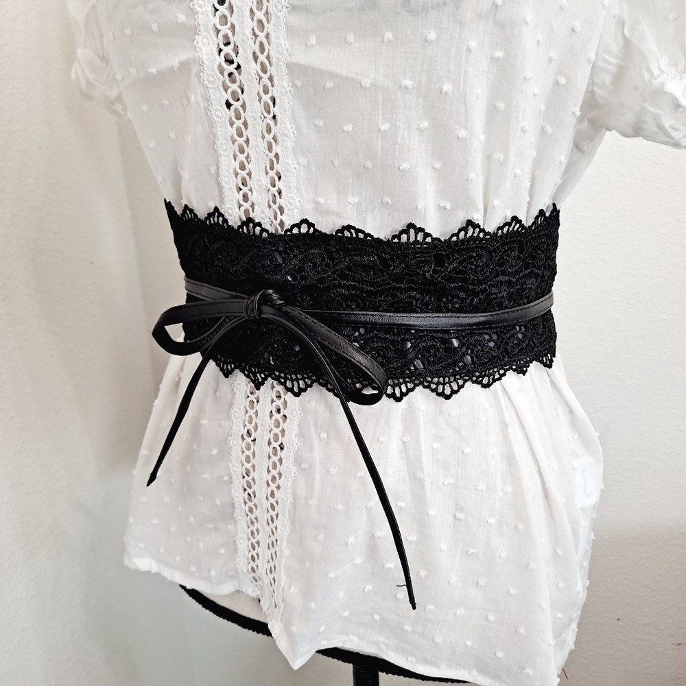 Corset Black Lace faux leather Obi Wide Waist Wrap belt - Picture 7 of 12